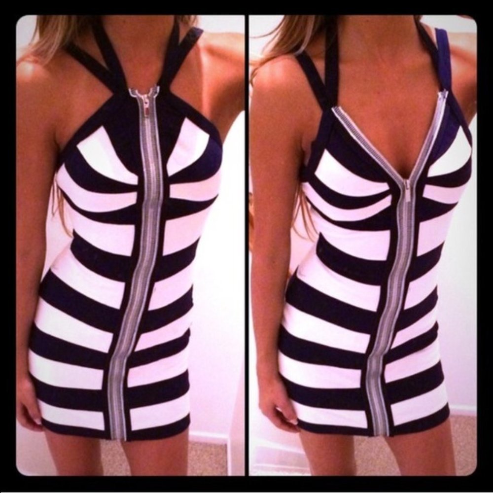 bebe  Stripped zip dress